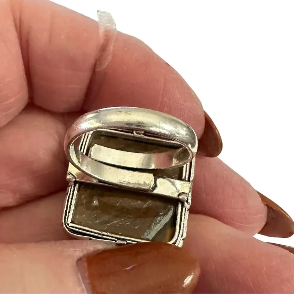 Natural Jasper gemstone‎ ring silver overlay stamped 925 adjustable